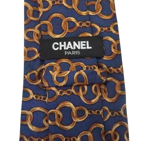 CHANEL chain print silk tie vtg - Picture 4 of 5